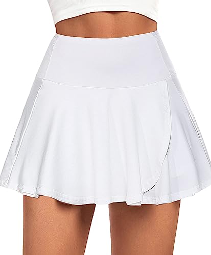 COOrun Tennisrock Damen SommerKurz Sportrock Laufrock mit Hose Hosenrock mit Innenhose Sport Hosenrock für Frauen Running Tennis Casual Weiß XXL von COOrun