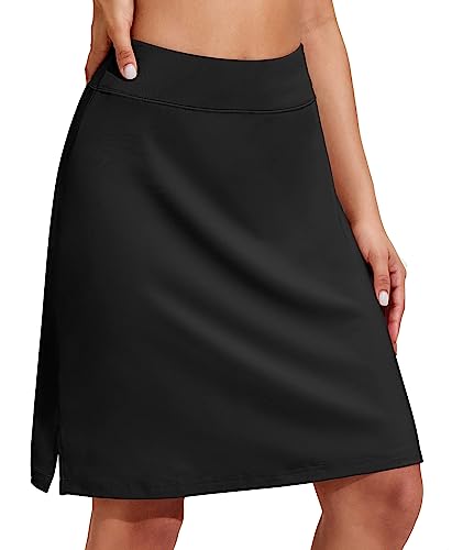 COOrun Wanderrock für Damen Tennis Skirt Women mit Taschen Tennisrock Leicht Fahrradrock Golf Outfit Minirock Vintage Schwarz,L von COOrun