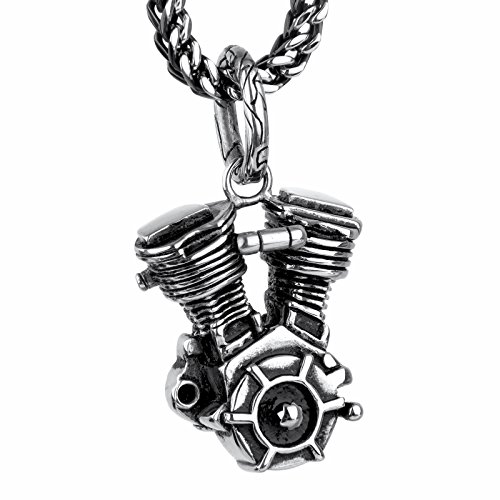 COPAUL Schmuck Edelstahl Motorrad-Motor Herren-Anhänger mit 60 cm Kette,Schwarz Silber von COPAUL