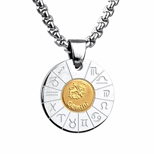 COPAUL Schmuck Edelstahl Tierkreis Sternzeichen Zwillinge Anhänger Kette Halskette für Herren Damen, Gold Silber von COPAUL