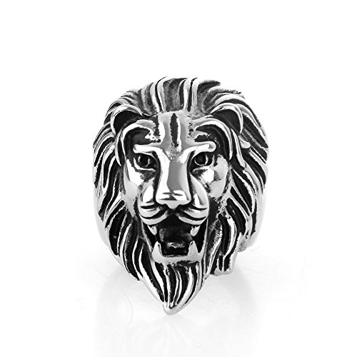 COPAUL Schmuck Herren Edelstahl Ring Löwe Silber Größen 54 (17.2) - 75 (23.9) von COPAUL