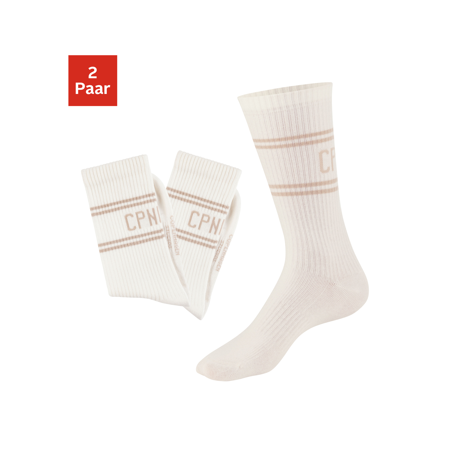COPENHAGEN STUDIOS Langsocken Damen 2x off white mit taupe Gr.43-46 von COPENHAGEN STUDIOS