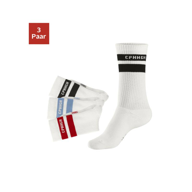 COPENHAGEN STUDIOS Tennissocken Damen 3x off white mit farbigen Streifen Gr.39-42 von COPENHAGEN STUDIOS