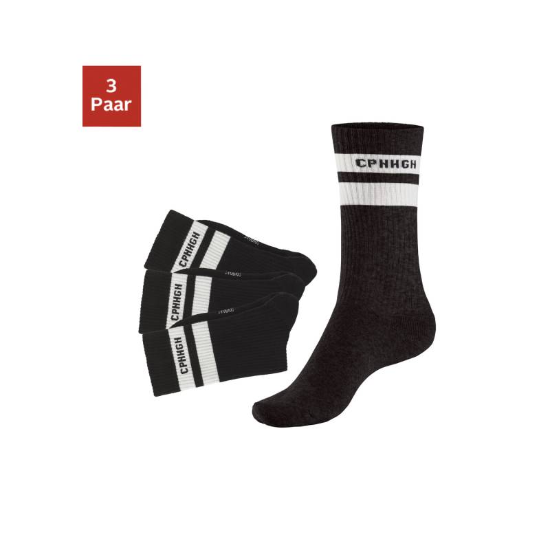 COPENHAGEN STUDIOS Tennissocken Damen 3x schwarz mit weißen Streifen Gr.35-38 von COPENHAGEN STUDIOS