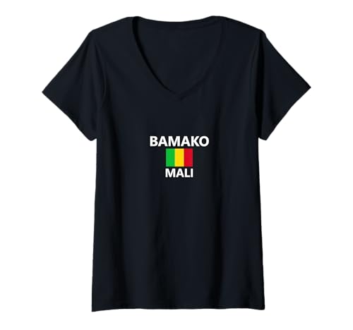 Damen Bamako Mali Flagge Stadt T-Shirt mit V-Ausschnitt Damen Bamako Mali Flagge Stadt T-Shirt mit V-Ausschnitt von COQZWtLWJHBSY Creations Co