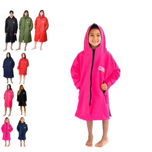 COR Surf Wasserdichter Wickelmantel für Erwachsene und Kinder, winddichter, übergroßer Wickelmantel mit saugfähigem Handtuchfutter für Strandsurfen, Schwimmen, Outdoor-Sportarten (XXS, Rosa) von COR Surf
