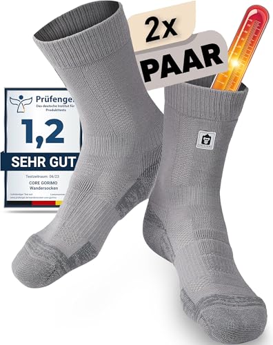 CORE GORIMO – 2 Paar – Merino Wandersocken – mit Anti-Blasen Schutz – Optimale Unterstützung beim Hiking und Trekking für Damen und Herren (35-38, Grau) von CORE GORIMO