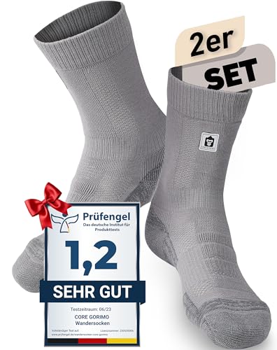 CORE GORIMO – 2 Paar – Merino Wandersocken – mit Anti-Blasen Schutz – Optimale Unterstützung beim Hiking und Trekking für Damen und Herren (39-42, Grau) von CORE GORIMO