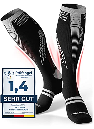 CORE GORIMO – Kompressionsstrümpfe Sport – Atmungsaktiv mit Anti-Blasen Schutz – Optimale Unterstützung beim Laufen und Joggen für Damen und Herren (schwarz/weiß, 39-42) von CORE GORIMO