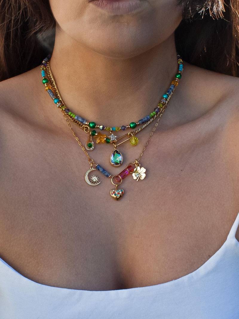 Multi Color Perlen Halskette Set Swarovski Crystal, Heart & Moon Charms Multi Color Perlen Halskette Set Swarovski Crystal, Heart & Moon Charms von COREchaos