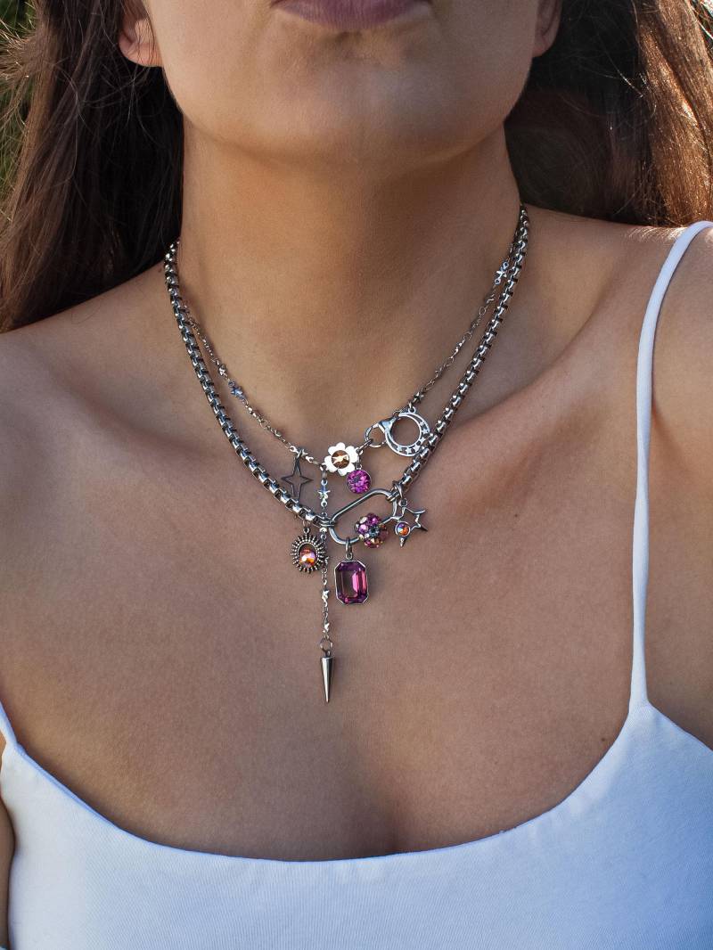 Silberkette Karabiner Set Rosa Swarovski Kristall Anhänger, Stern Anhänger von COREchaos