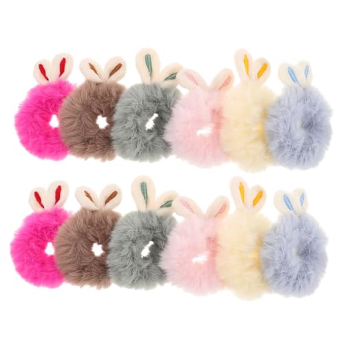 CORHAD 12 Stück Teiliges Plüsch Haargummis mit Hasenohren Weiche Elastische Haarbänder in Bunten Candy Farben Schonend für Vielseitig für Ponytail und Niedliche Haarschmuck von CORHAD