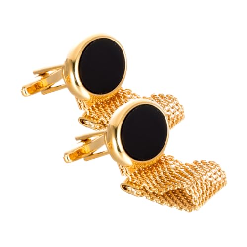 CORHAD 2 Stück Goldene Ovale Manschettenknöpfe mit Kette Wiederverwendbar Elegant für Hemden und Blazer Leichte Metallknöpfe für Kleidung Einfache Befestigung Edle Modeverzierung von CORHAD