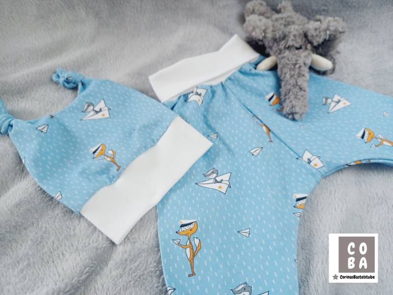 Hose & Mütze Baby Gr. 62/68 Hellblau Fuchs von CORINAsBASTELSTUBE