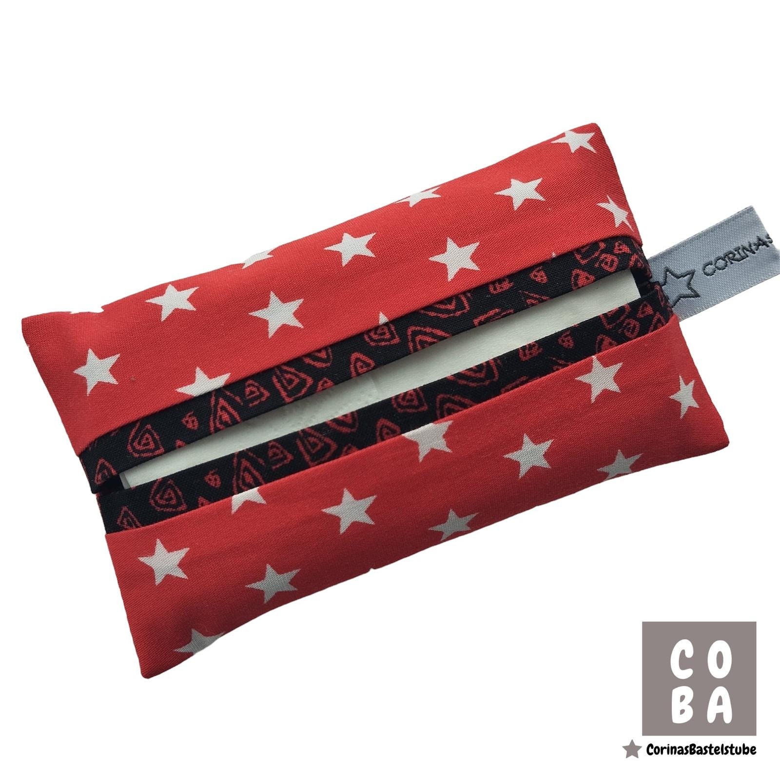 Taschentüchertasche Tatüta Rot Sterne Schwarz von CORINAsBASTELSTUBE