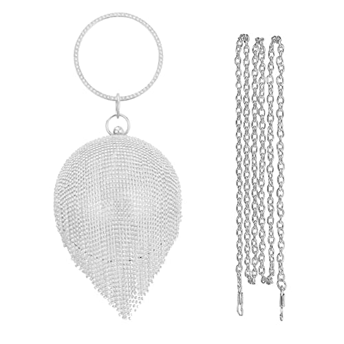 CORIOS Abendtasche Damen Runde Kugel Quaste Diamant Clutch Bag Schultertasche Klein Tasche Abnehmbarer Kette Handtasche Umhängetasche für Hochzeit Abendparty Tanzparty Geburtstag Bankett Silber von CORIOS