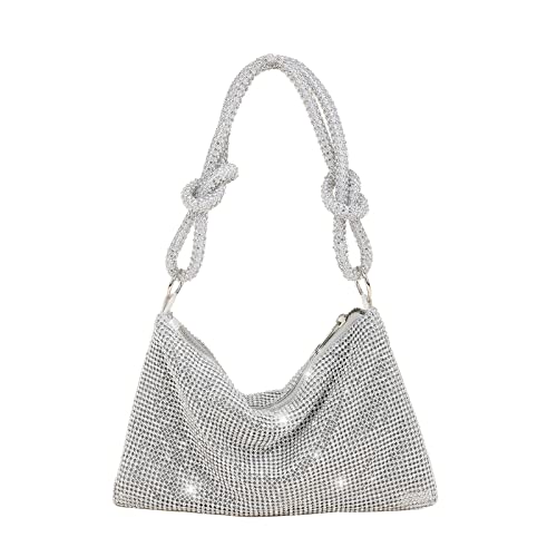 CORIOS Abendtasche Damen Strass Clutch Bag Shiny Diamant Handtasche Strasssteine Schultertasche Glitzer Umhängetasche Klein Tasche für Hochzeit Abschlussball Bankett-Party Silber von CORIOS