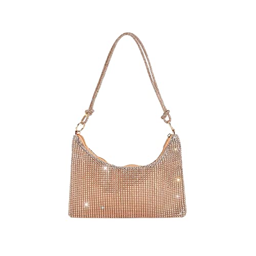 CORIOS Abendtasche Damen Strass Handtasche Strasssteine Schultertasche Shiny Diamant Clutch Bag Klein Tasche Glitzer Umhängetasche für Hochzeit Bankett-Party Abschlussball Champagner von CORIOS