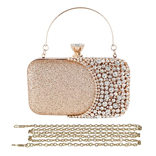 CORIOS Abendtasche Strass Damen Diamant Clutch Bag Klein Tasche Schultertasche Abnehmbarer Kette Handtasche Elegante Umhängetasche für Hochzeit Abendparty Tanzparty Geburtstag Bankett Gold von CORIOS