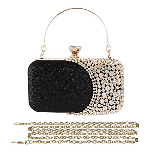 CORIOS Abendtasche Strass Damen Diamant Clutch Bag Klein Tasche Schultertasche Abnehmbarer Kette Handtasche Elegante Umhängetasche für Hochzeit Abendparty Tanzparty Geburtstag Bankett Schwarz von CORIOS