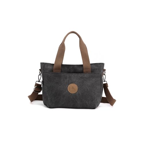CORIOS Canvas Handtasche Damen Schultertasche Leichtgewicht Umhängetasche Mittlere Kapazität Tote Beutel Tragetasche mit Mehreren Taschen Casual Henkeltaschen Schwarz von CORIOS