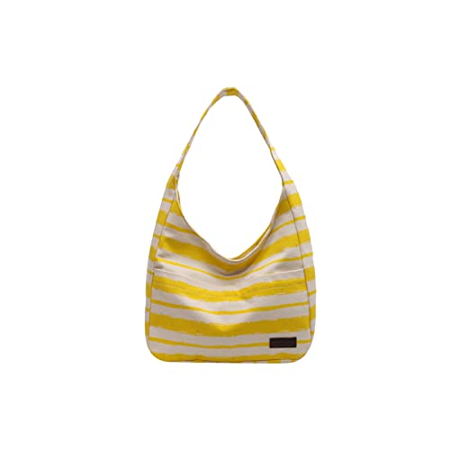 CORIOS Canvas Handtasche Multi-Color Streifen Henkeltasche Damen Patchwork Tragetasche Unterarmtasche im Retro-Stil Casual Multifunktionale Schule Arbeit Shopper Reise Tote Beutel Gelb CORIOS Canvas Handtasche Multi-Color Streifen Henkeltasche Damen Patchwork Tragetasche Unterarmtasche im Retro-Stil Casual Multifunktionale Schule Arbeit Shopper Reise Tote Beutel Gelb von CORIOS