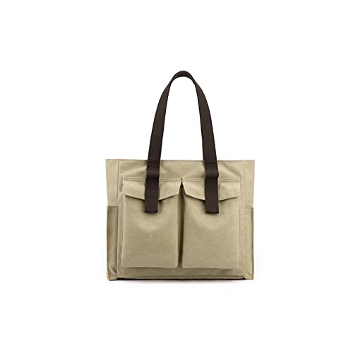 CORIOS Canvas Schultertasche Damen Handtasche Große Kapazität Tragetasche Casual Henkeltaschen Multifunktionale Tote Beutel Henkeltasche für Arbeit Schule Shopper Reise Khaki von CORIOS