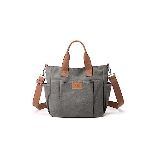 CORIOS Canvas Schultertasche Damen Handtasche Große Kapazität Umhängetasche Casual Henkeltaschen Multifunktionale Tote Beutel Tragetasche für Shopper Arbeit Reise Grau von CORIOS