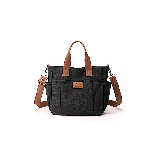 CORIOS Canvas Schultertasche Damen Handtasche Große Kapazität Umhängetasche Casual Henkeltaschen Multifunktionale Tote Beutel Tragetasche für Shopper Arbeit Reise Schwarz von CORIOS