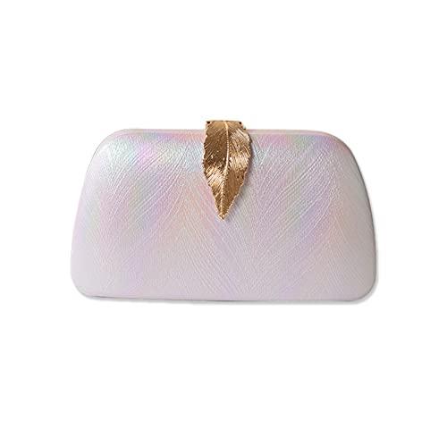 CORIOS Clutch Damen Glitter Handtasche Kette Abendtasche Umhängetasche mit Blatt Schnalle Verschluss Portemonnaie Tasche Glänzend Schultertasche für Cocktailparty Abendparty Tanzparty Weiß von CORIOS