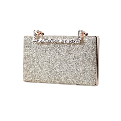 CORIOS Clutch Damen Glitzer Abendtasche Funkelnd Schultertasche Hochzeit Brautbörse Handtasche Glänzend Umhängetasche Cocktail Party Abschlussball Tasche für Frauen Helles Gold von CORIOS