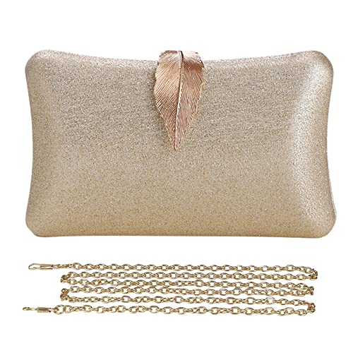 CORIOS Clutch Damen Kette Abendtasche Glitter Handtasche Glänzend Schultertasche Umhängetasche mit Blatt Schnalle Verschluss Portemonnaie Tasche für Cocktailparty Abendparty Tanzparty Gold von CORIOS