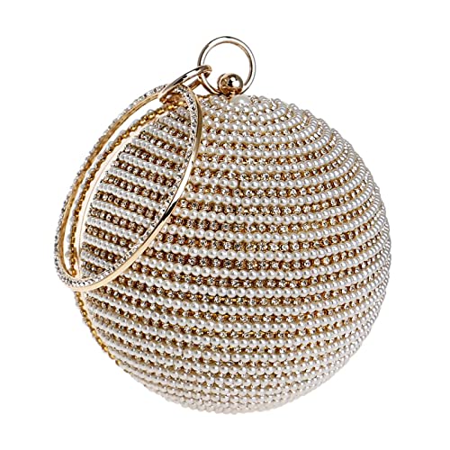 CORIOS Clutch Damen Perlen Abendtasche Runde Kugel Strass Clutch Bag Klein Tasche Schultertasche Abnehmbarer Kette Umhängetasche für Hochzeit Abendparty Geburtstag Tanzparty Bankett Gold von CORIOS