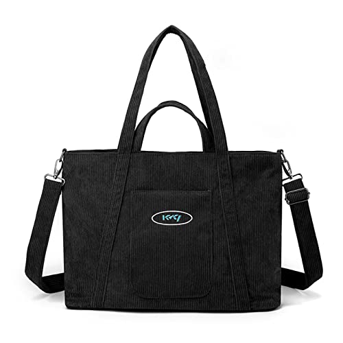 CORIOS Cord Umhängetasche Damen Handtasche Große Kapazität Tote Beutel Casual Henkeltasche Tragetasche Multifunktionale Schultertasche Henkeltaschen Für Alltag Büro Schulausflug Einkauf Schwarz von CORIOS