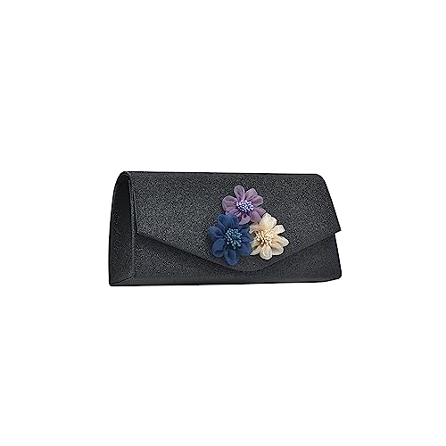 CORIOS Damen Abendtasche Blumen Clutch Tasche Shiny Pailletten Schultertasche Elegante Kette Handtasche Abschlussball Hochzeit Bankett-Party Umhängetasche Schwarz von CORIOS