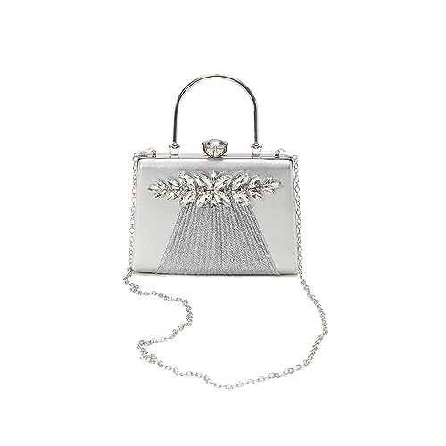 CORIOS Damen Abendtasche Glitzer Strass Clutch Tasche Hochzeit Brautbörse Handtasche Pailletten Schultertasche Elegante Diamant Umhängetasche Klein Tasche Silber von CORIOS