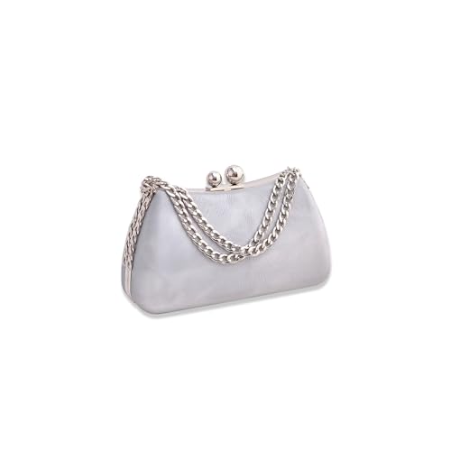 CORIOS Damen Abendtasche Marmor Clutch Bag Elegant Brauttasche Luxus Handgelenktasche Abnehmbarer Kette Handtasche Klein Tasche für Tanzparty Hochzeit Geburtstag Abendparty Silber von CORIOS