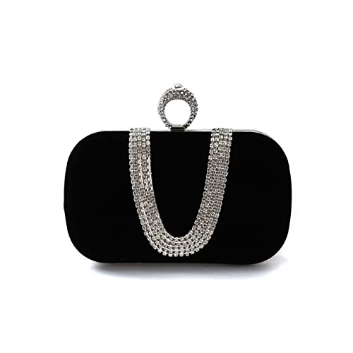 CORIOS Damen Abendtasche Samt Clutch Tasche Glitter Strass Handtasche Glänzend Schultertasche Kette Tasche Elegante Umhängetasche Shining Portemonnaie für Cocktail Party Abendparty Tanzparty Schwarz von CORIOS