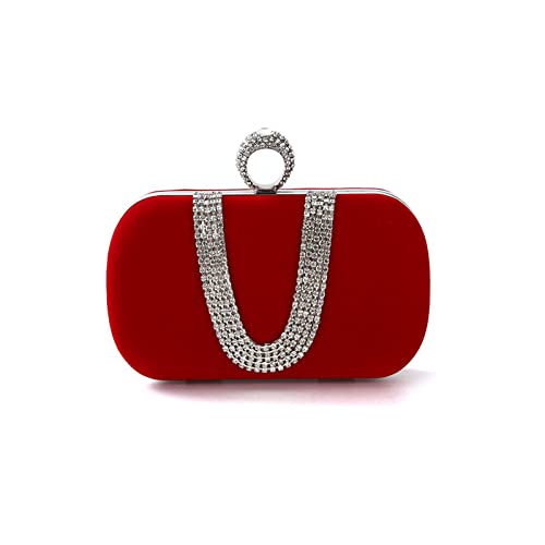 CORIOS Damen Abendtasche Samt Clutch Tasche Glitter Strass Handtasche Glänzend Schultertasche Kette Tasche Elegante Umhängetasche Shining Portemonnaie für Cocktail Party Abendparty Tanzparty Rot von CORIOS