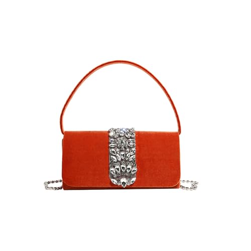 CORIOS Damen Abendtasche Strass Clutch Tasche Shiny Diamant Schultertasche Hochzeit Brautbörse Handtasche Elegante Klein Tasche Kette Umhängetasche Orange von CORIOS