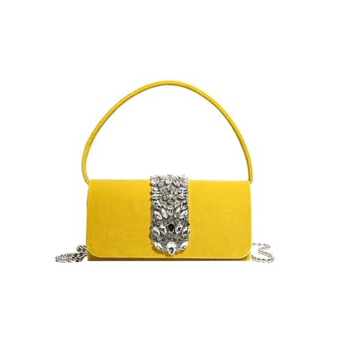 CORIOS Damen Abendtasche Strass Clutch Tasche Shiny Diamant Schultertasche Hochzeit Brautbörse Handtasche Elegante Klein Tasche Kette Umhängetasche für Abschlussball Bankett-Party Gelb von CORIOS