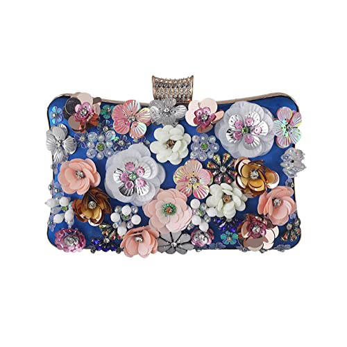 CORIOS Damen Blumen Abendtasche Shiny Strass Clutch Tasche Hochzeit Bag Kette Handtasche Elegante Schultertasche Perle Umhängetasche für Hochzeit Abschlussball Bankett-Party Blau von CORIOS