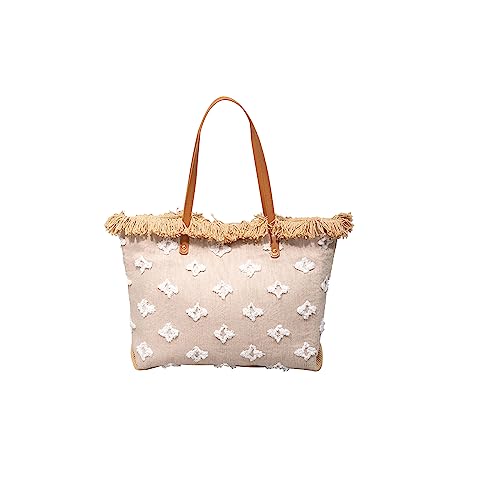 CORIOS Damen Canvas Handtasche Böhmische Tote Beutel Sommer Strand Tasche Quasten Schultertasche Große Henkeltaschen Bunte Gestrickte Tasche für Reise Urlaub Strand Täglicher Gebrauch Khaki von CORIOS