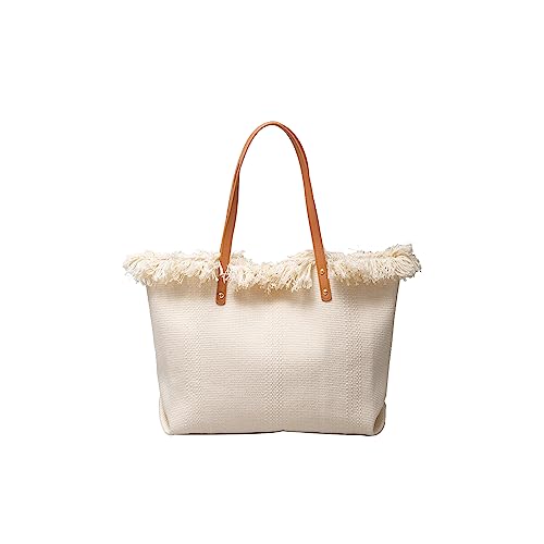 CORIOS Damen Canvas Handtasche Sommer Strand Tasche Große Schultertasche Böhmische Tote Beutel Bunte Gestrickte Tasche Casual Henkeltaschen für Reise Urlaub Strand Täglicher Gebrauch Beige von CORIOS