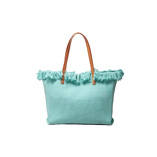 CORIOS Damen Canvas Handtasche Sommer Strand Tasche Große Schultertasche Böhmische Tote Beutel Bunte Gestrickte Tasche Casual Henkeltaschen für Reise Urlaub Strand Täglicher Gebrauch Blau von CORIOS