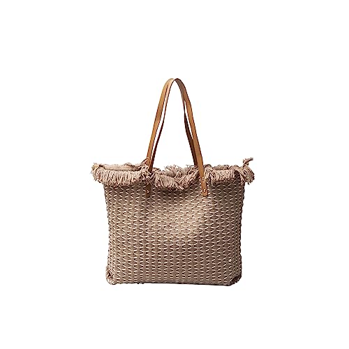 CORIOS Damen Canvas Handtasche Sommer Strand Tasche Große Schultertasche Böhmische Tote Beutel Bunte Gestrickte Tasche Casual Henkeltaschen für Reise Urlaub Strand Täglicher Gebrauch Braun von CORIOS