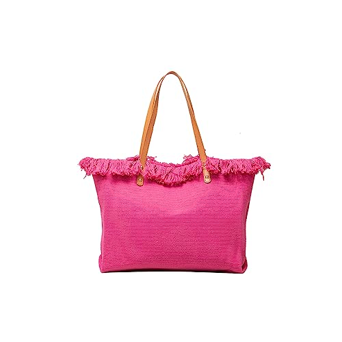 CORIOS Damen Canvas Handtasche Sommer Strand Tasche Große Schultertasche Böhmische Tote Beutel Bunte Gestrickte Tasche Casual Henkeltaschen für Reise Urlaub Strand Täglicher Gebrauch Rosa von CORIOS