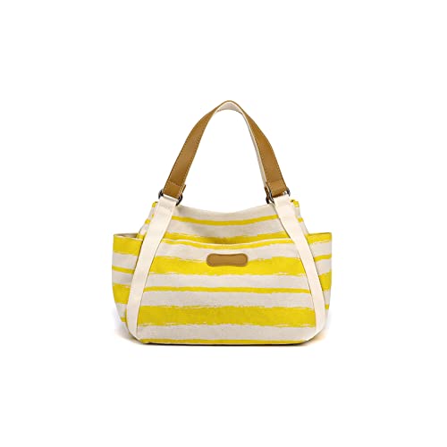 CORIOS Damen Canvas Henkeltasche Multi-Color Streifen Tragetasche Casual Patchwork Tote Beutel Handtasche im Retro-Stil Multifunktionale Unterarmtasche für Schule Reise Shopper Arbeit Gelb CORIOS Damen Canvas Henkeltasche Multi-Color Streifen Tragetasche Casual Patchwork Tote Beutel Handtasche im Retro-Stil Multifunktionale Unterarmtasche für Schule Reise Shopper Arbeit Gelb von CORIOS