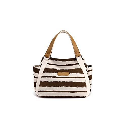 CORIOS Damen Canvas Henkeltasche Multi-Color Streifen Tragetasche Casual Patchwork Tote Beutel Handtasche im Retro-Stil Multifunktionale Unterarmtasche für Schule Reise Shopper Arbeit Kaffee von CORIOS