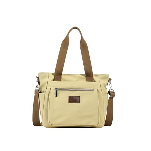 CORIOS Damen Canvas Schultertasche Große Kapazität Handtasche Casual Umhängetasche Multifunktionale Tragetasche Leichtgewicht Tote Beutel Reise Shopper Arbeit Henkeltaschen Khaki von CORIOS